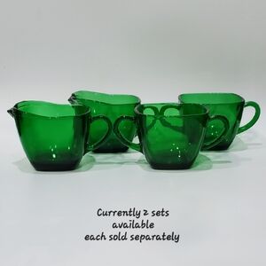 Vntg "Charm Forest Green" Open Sugar & Creamer by Anchor Hocking